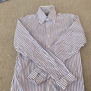 Canali medium navy and white button down